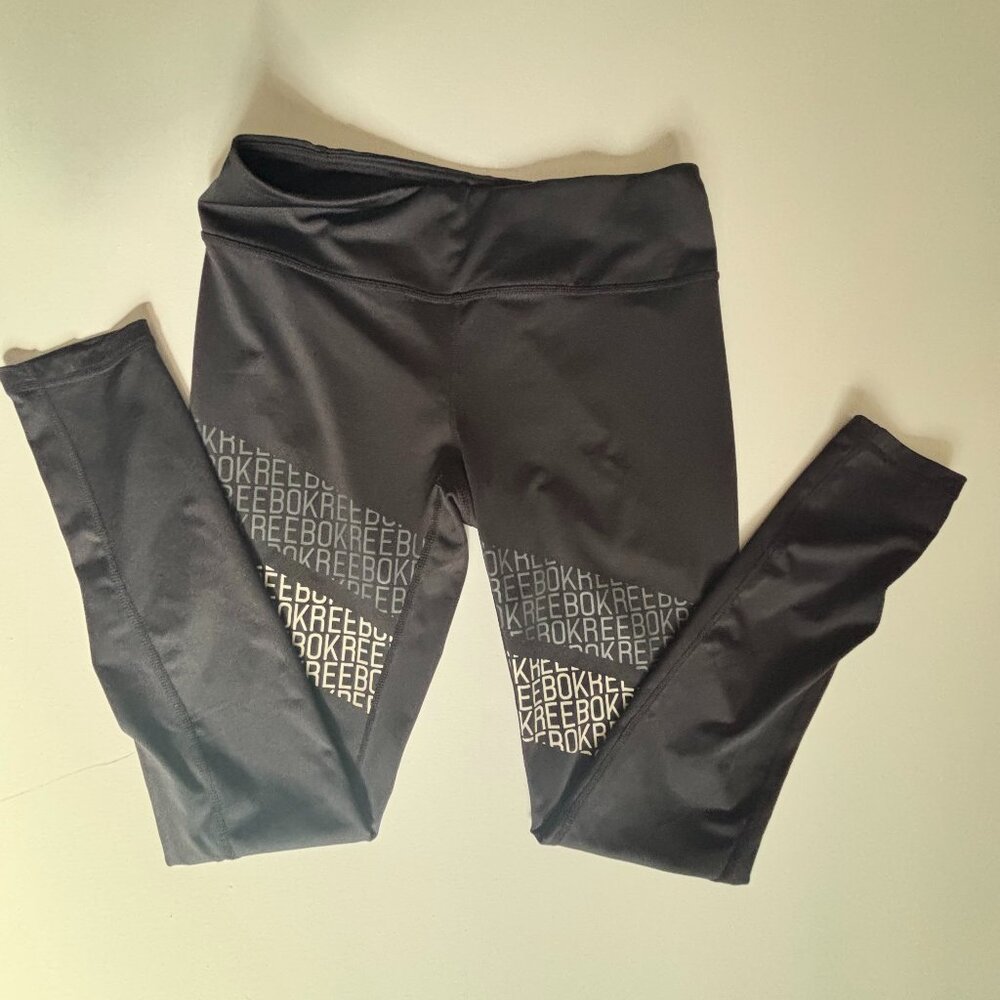 Reebok Black Performance Leggings – Logo Graphic Detail – Size M